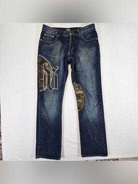 Versace Couture Jeans Men’s Size 33 Y2K Straight Let Embroidered Medusa Grung